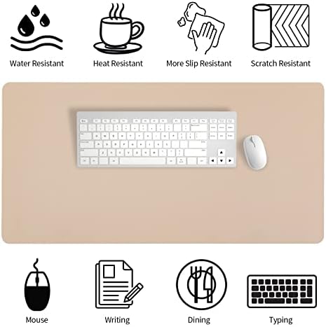 Leather Desk Pad, Mouse Pad, Non-Slip Desk Protector Mat, Leather Desk Blotter, Computer Desk Pad, Waterproof Desk Mat for Office Home Decor - Beige (31.5×15.7 Inches) - Image 6