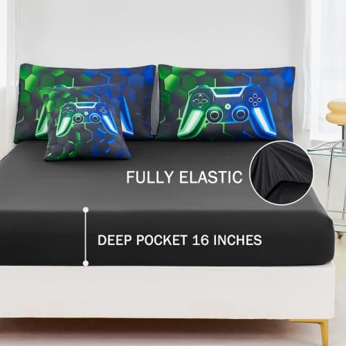 URBONUR 6Pcs Gaming Comforter Set Queen Size for Boys Girls Blue Green - Image 5
