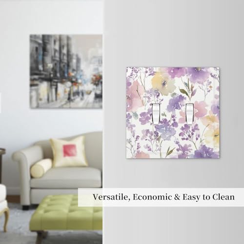 Decorative Light Switch Cover Plate Purple Floral Watercolor Wildflower 2 Gang Switch Plate Covers Double Toggle Wall Plate Dual Device Electrical Switchplate Dimmer Faceplate Bedroom Decor - Image 7