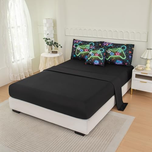 NINENINE Gaming Bedding Sets, 6PCS Full Size Comforter Size for Boys,Gaming Bedding Sets for Boys Bed in A Bag Gaming Comforter Sets(1Comforter,1Flat Sheet,1Fitted Sheet,1Cushion Cover,2Pillowcases)… - Image 4