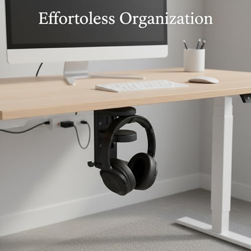 Under Desk Headphone Hanger Clamp, Rotating Mount for Sit-Stand Desks, No-Drill Installation, Paper-Based Composite (1 PC) - Image 2