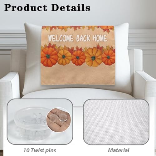 Headrest Cover for Small Recliner 26x16 Inch 2/Set - Fall Pumpkin Text Decor Print Waterproof Slipcover with Non-Slip Fixing Nails, Breathable Washable Protector for Home Office Chair - Image 4