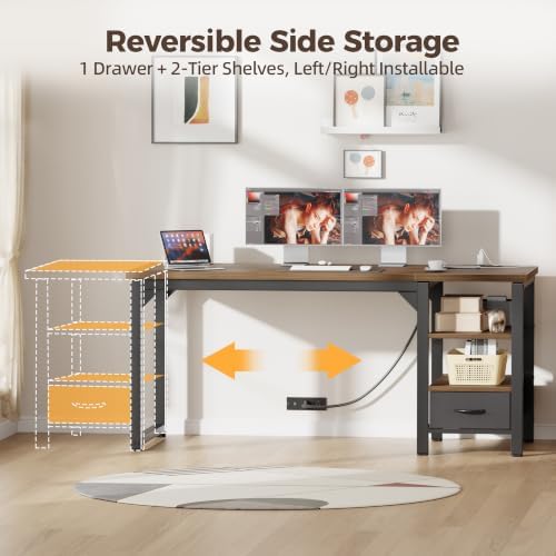 Mericonia 63" Reversible Computer Desk with Drawer, 1.2" Thick Office Desk - Image 5