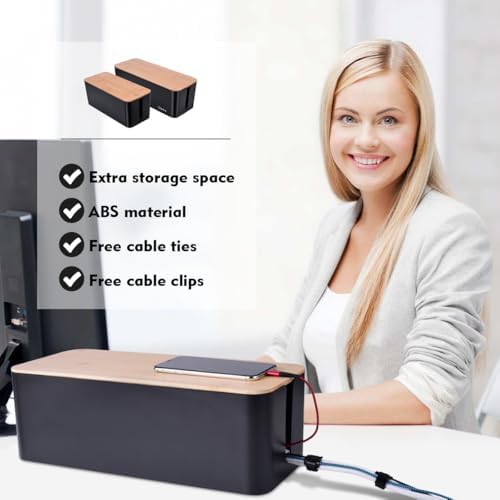 2Pack Cable Management Box,Wooden Style Cord Organizer Cord Hide Box - Image 4