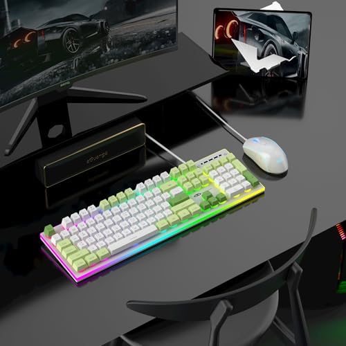 MageGee GT838 Gaming Keyboard and Mouse Combo, 104 Keys RGB Backlit Quiet Wired Keyboards with Number Pad, Metal Panel, Anti-Ghosting, Keyboards Set for Desktop, Laptop, PC, Green - Image 6