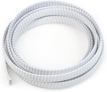 Braided Cable Sleeve, 16.4ft Expandable Mesh Cable Management Sleeve, Wear-Resistant Cord Protectors from Pets No Chew Flexible Wire Sleeving for Audio Video (White and Silver, 1") by ConveniencetoYourLife