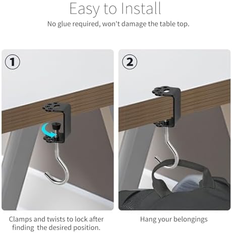Desk Mount Bag Holder Hook Clamp-On Backpack Hanger Portable Headphones Holder, Reduce Desk Clutter, Black (Pack of 2) - Image 6