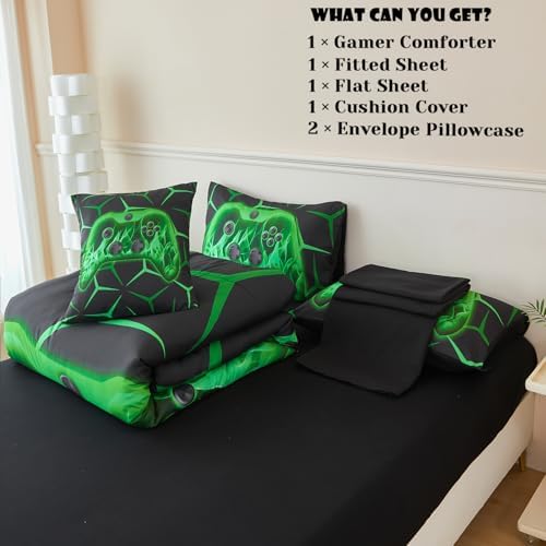 ZRNBAST Full Size Bedding Set for Boys, 6 Pieces Green Gamer Comforter Set - Image 3