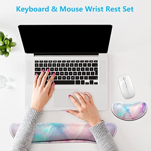 Dapesuom Enlarge Keyboard Wrist Rest, Memory Foam Wrist Cushion for Desk Mats Support, Pain Relief Keyboard Mouse Pad Rests Set with Non-Slip Base for Gaming Laptop Office Computer, Colorful Marble - Image 7