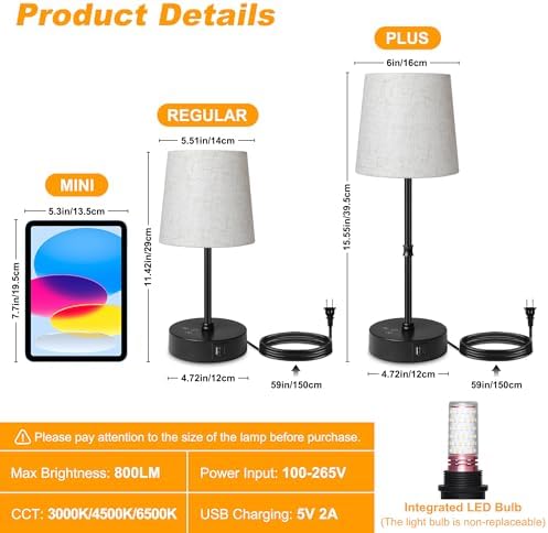 Ascher Bedside Table Lamp Set of 2, RGB Color Changing, 3 Color Temperatures, Dimmable Nightstand Lamp with USB C+A Ports, Touch Desk Lamp for Bedroom Living Room, H15.6in, Flaxen Shade - Image 4