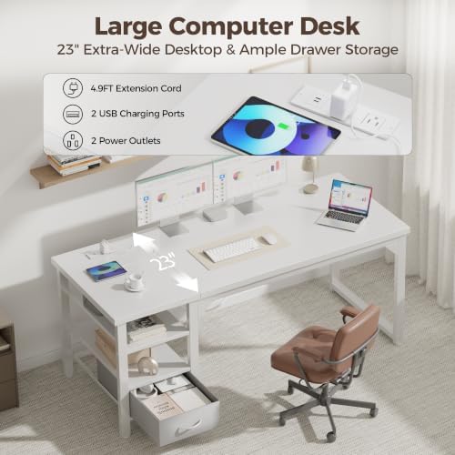 Mericonia 48" Reversible Computer Desk with Drawer, 1.2" Thick Office Desk - Image 3