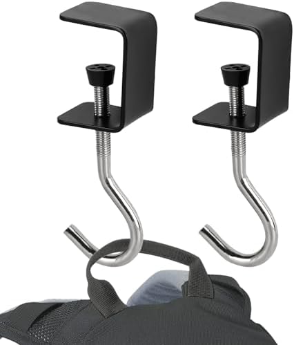 Desk Mount Bag Holder Hook Clamp-On Backpack Hanger Portable Headphones Holder, Reduce Desk Clutter, Black (Pack of 2) by Zolunu