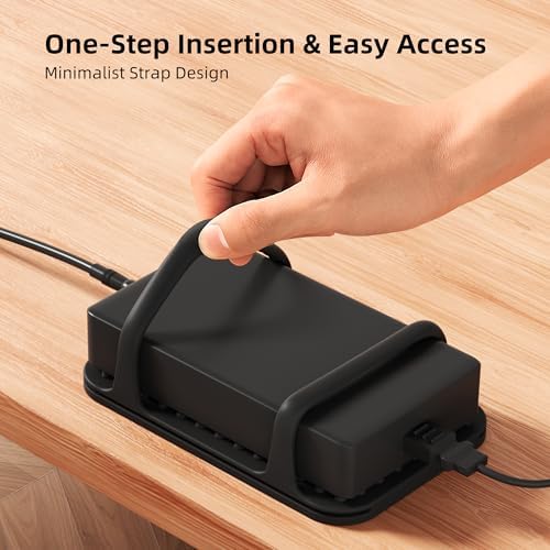 2 Pack Universal Silicone Laptop Charger Holder,Under Desk Power Brick Mount Organizer for Charging Brick & Cables,Flexible Non-Slip Power Bricks Mount,Secure Supply Holder for Laptop Charger,Black - Image 4