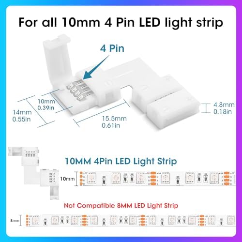 10Packs 4-Pin L Shape RGB LED Light Strip Connectors 10mm Unwired Gapless Solderless Adapter Terminal Extension - Image 2