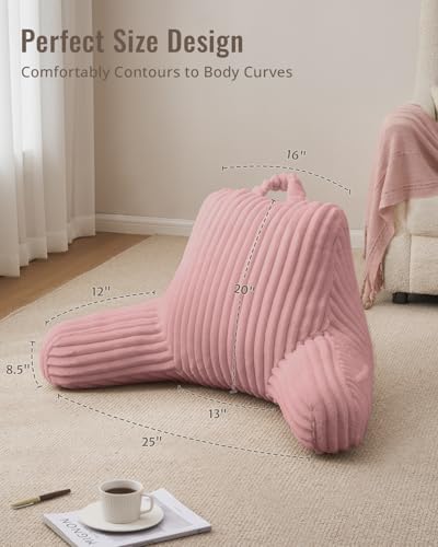 Blissful Diary Reading Pillow for Sitting in Bed, Large Flannel Back Pillow Bed Sitting Up for Adult & Children, Backrest Cushion for Sit Up in Couch or Floor, Dorm Essentials, Plush Pink - Image 4