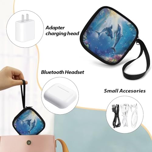 Blue Dolphin Carrying Earphone Case Pouch Storage Bag Holder-Earbud Case Headphones Storage Bag Pouch for Headphone, Bluetooth Keys - Image 6