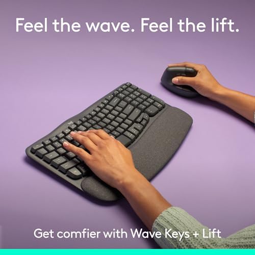 Logitech Wave Keys & Lift Vertical Mouse Ergonomic Wireless Combo, Graphite - Image 2