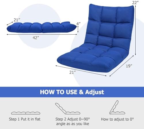 ERGOMASTER Floor Chair with Back Support,Adjustable Folding Gaming Chair 14-Position Cushioned Lazy Sofa for TV, Reading, Meditating,Gaming for Adults(Navy Blue) - Image 3
