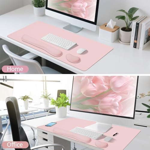 Pink Leather Desk Pad and Keyboard Wrist Rest, 27.6"x13.8" - Image 7