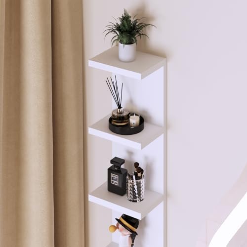 LitaEther 4 Tier White Lack Shelf Vanity Wall Shelf with 10 Crystal Hooks - Multi-Functional Storage for Makeup, Jewelry, Plants, Awards & Display (L7.1 x W5.5 x H30.7) (2) - Image 5