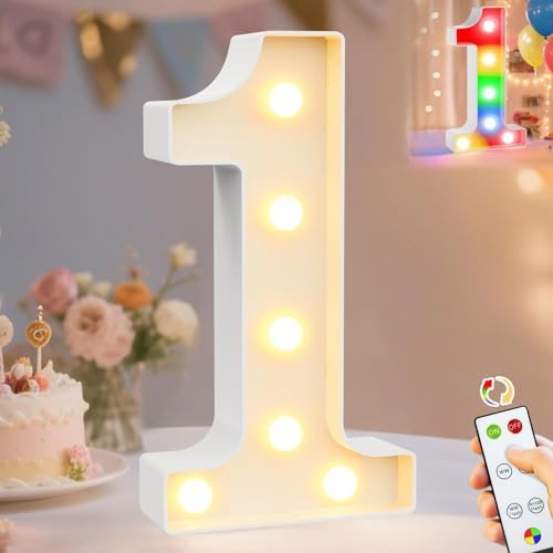 Pooqla LED Light Up Numbers 1, Warm White and Colorful Lighted Marquee Numbers with Remote, Lighted Numbers for 1st 16th 21st Birthday Decorations, Gift for Girls Boys Anniversary Home Party Decor by Pooqla