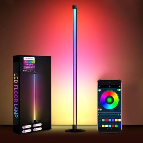 LED Floor Lamp, 63-Inch RGB Corner Light with Music Sync, Smart App Control, 16 Million Colors, Remote Control for Living Room, Bedroom, Gaming Room by Halucky