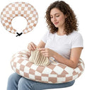 Ergonomic U-Shaped Gaming & Lap Pillow for Crocheting - Cute Geometric Grid Crochet Pillow with Elbow & Arm Support, Lap Desk Pillows for Reading, Playing or Crocheting, Suitable for Adults - Brown by Unknown
