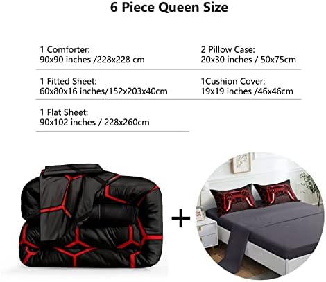 ROWADALO 6 Pieces Gaming Bedding Set for Boys Gamer Comforter Set Queen Size,Game Controller Comforter for Boys Kids Adult 3D Gamepad Microfiber Bedding 6 Pieces Bed in A Bag Sets H50023,Queen - Image 4