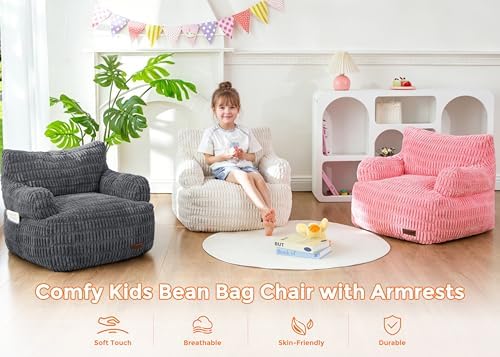 MAXYOYO Kids Bean Bag Chair, Comfy Bean Bag Sofa with Filler | Bean Bag Chair for Boys and Girls, Lazy Sofa with Pocket Floor Chair for Gaming, Reading, Dark Grey - Image 3