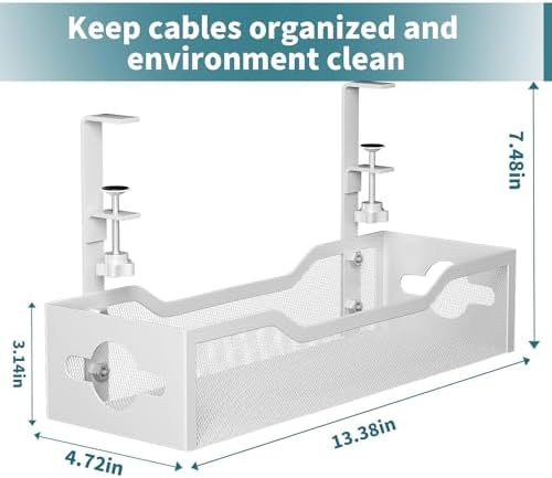 Under Desk Cable Management Tray 3 Pack, Cable Management Under Desk No Drill, Cable Organizer with Clamp for Wire Management, Cord Organizer for Office, Home - No Damage to Table (White) - Image 7