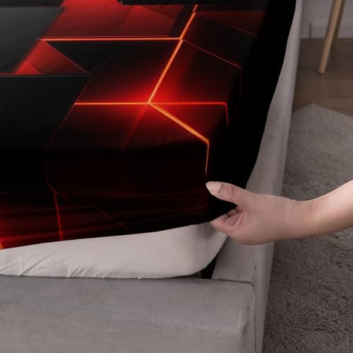 HOSIMA Red Black Geometric Queen Bedding Sets,1 Fitted Sheet+2 Pillowcases. - Image 5