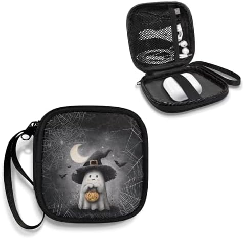 Halloween Ghost Bat Lightweight Headphone Storage Bag, Portable Headset Carrying Pouch Headphone Case Bag Soft Travel Pouch for Ear Headphones-Pink - Image 2