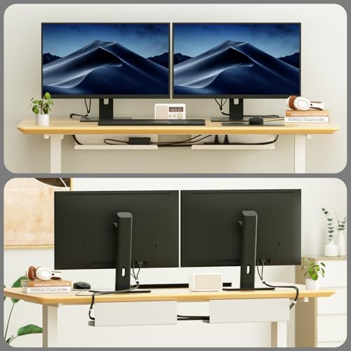 2 Pack No-Screw Cable Management Under Desk, Self-Adhesive Cord Organizer, Wire Management Tray for Office and Home (White) - Image 6