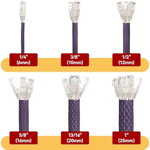 Braided Cable Sleeve, 16.4ft Expandable Mesh Cable Management Sleeve, Wear-Resistant Cord Protectors from Pets No Chew Flexible Wire Sleeving for Audio Video (Black and Purple-2, 5/8") - Image 2