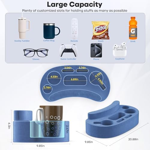 Couch Cup Holder Pillow with 6 Slots, Couch Organizer Caddy & Buddy with Customized Game Controller Hole & Armrest Pads, Removable & Washable Drink Pillow Gamer Gift for Remote, Phone, Snack - Image 2