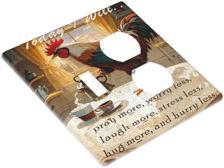 Decorative Outlet Covers Vintage Funny Chicken Rooster 2 Gang Combination 1 Toggle/1 Duplex Light Switch Cover Gfci Wall Plate Electrical Receptacle Switchplate for Kitchen Decor - Image 3