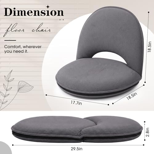 Xuhal Floor Chair with Back Support Adjustable 5 Foldable Position Floor Seat Thick Padded Tatami Seat Flexible Bleacher Recliner for Living Room Beach Bedroom Adults Meditation Reading Gaming (Grey) - Image 2
