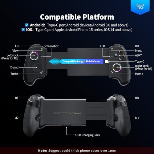 AceGamer Mobile Gaming Controller for iPhone 15 Series/Android(USB-C), Plug & Play Phone Controller with Hall Effect Joysticks/Trigger, Turbo/Progammable, Remote Gamepad for Consoles, Cloud Game - Image 2