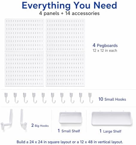 Colville White Pegboard Wall Organizer Kit, 4 Pcs 12 x 12 in ABS Plastic - Image 3