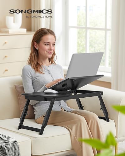 SONGMICS Bed Laptop Desk, Folding Bed Table Adjustable Angle and Height - Image 2
