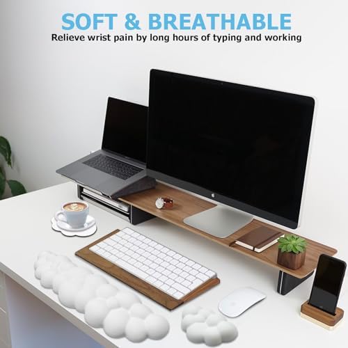 Cloud Wrist Rest Keyboard, Ergonomic Keyboard Wrist Rest Pad Set, White | PU Leather Memory Foam Wrist Rest for Computer Keyboard, Cute Mouse Wrist Rest for Gaming, Office, Home, Typing Pain Relief - Image 5