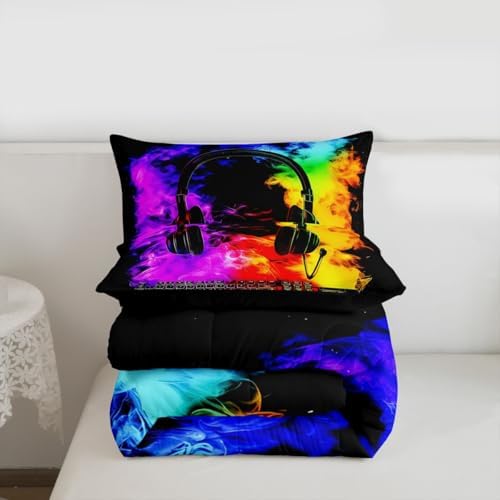 Erosebridal Gaming Keyboard Comforter Set Gaming Headphones Girl Toddler Bedding Set for Kids Boys Watercolor Smoke Fire Comforter Gamer Headset Quilt - Image 7