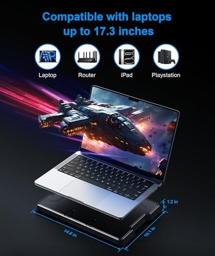 MOKURU Laptop Cooling Pad, Laptop Cooler with 6 Quiet Fans Up to 17.3 Inch Heavy Notebook Cooler Stand, 8 Levels of Tilt, Two Levels of Height Adjustable (Black) - Image 6