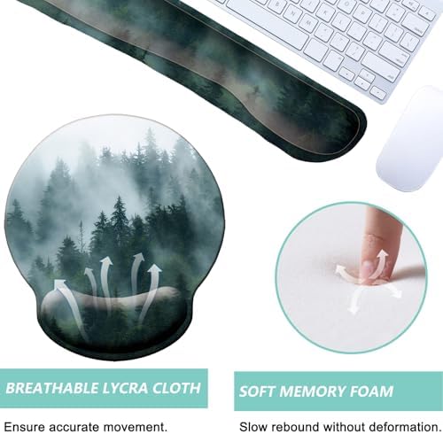 Keyboard Wrist Rest Pad Mouse Pad with Wrist Support Set of 3, Mousepad with Non-Slip Rubber Base, Ergonomic Memory Foam Mouse Wrist Cushion Support for Home Office Laptop Computer Gaming, Forest - Image 3
