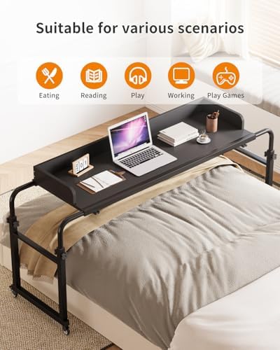 Saifu Overbed Table with Wheels, Black - Image 3