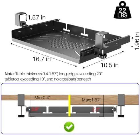 BYMECOST Sliding No Drill Under Desk Laptop Mount, Metal Storage Shelf - Image 2