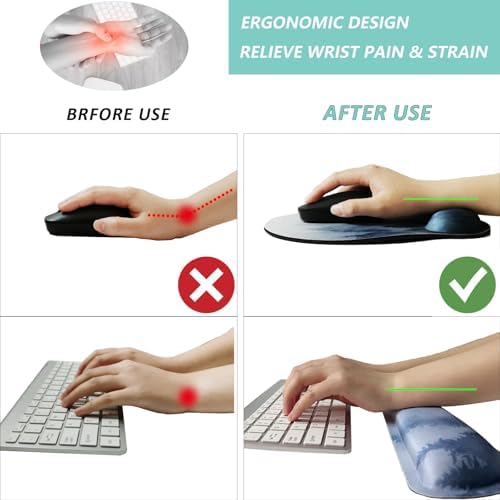 Keyboard Wrist Rest Pad Mouse Pad with Wrist Support Set of 3, Mousepad with Non-Slip Rubber Base, Ergonomic Memory Foam Mouse Wrist Cushion Support for Home Office Laptop Computer Gaming, Forest - Image 2
