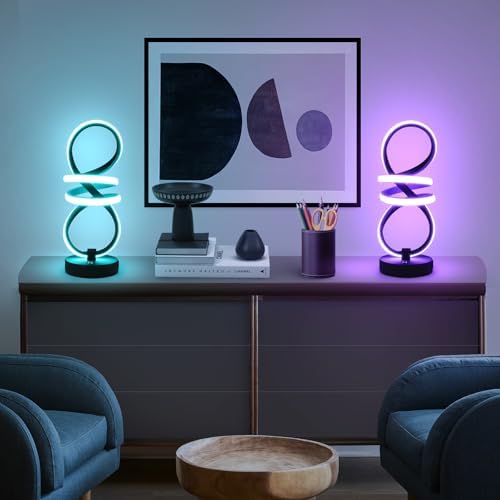Modern LED Table Lamp, Spiral RGB Table Lamp, Touch Dimmable LED Nightstand Lamp with USB/Type C, 7 Colors & 10 Light Modes Bedside Lamp for Bedroom, Living Room, Cool Lamps for Ideal Gift(2 PACK) - Image 7