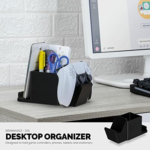 Desk Organizer with Game Controller Holder, Tablet Stand for iPads/iPhones, TV Remote & Pen Storage, Reduce Desktop Clutter, Have All Your Side Table Items in One Space (Black) - Image 7