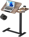 BZIUM Overbed Bedside Table with Hidden Wheels, Adjustable Medical Tilt Top Hospital Bed Table Over The Bed, Rolling Desk Mobile Standing Desk (31.5x15.8, Walnut) by Unknown